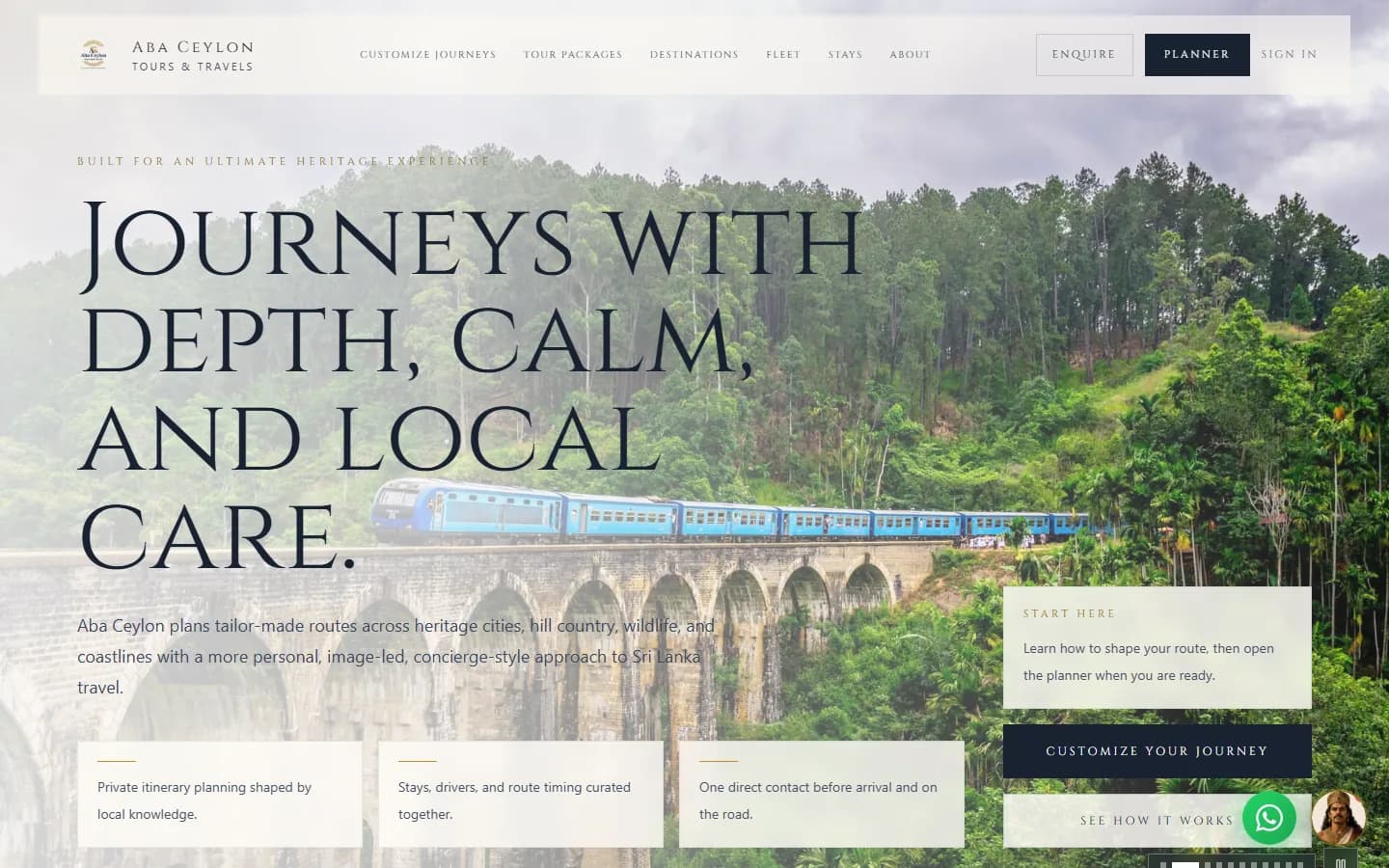 Aba Ceylon Tours website home page